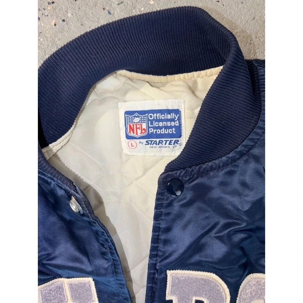 Vintage 90s Dallas Cowboys Starter Satin Varsity Jacket Navy Blue Mens Large‎